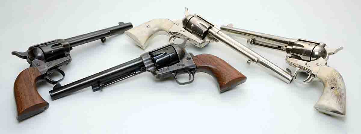 These SAA .45 Colts (blued/case colored) and .44-40s (nickel-plated) were available in the 1970s as commemorative editions. They proved to be some of the best shooting SAAs ever made.